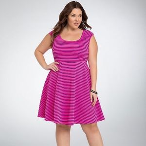 TORRID HOT PINK STRIPED CROSS BACK SKATER DRESS 1